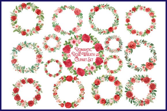 Download Romantic Rose Wreath Clipart Set - Clipart Collection