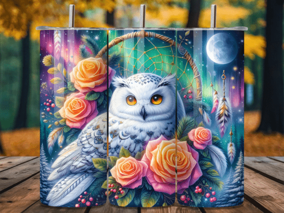 Download Winter Snow Owl Rose Moon Tumbler Wrap - Snow owl Collection