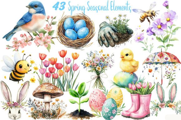 Download Spring Seasonal Elements Clipart - Clipart Collection