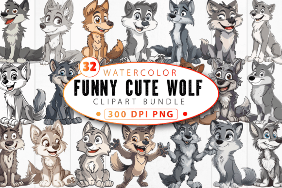 Download Funny Cute Wolf Clipart Bundle - Clipart Collection