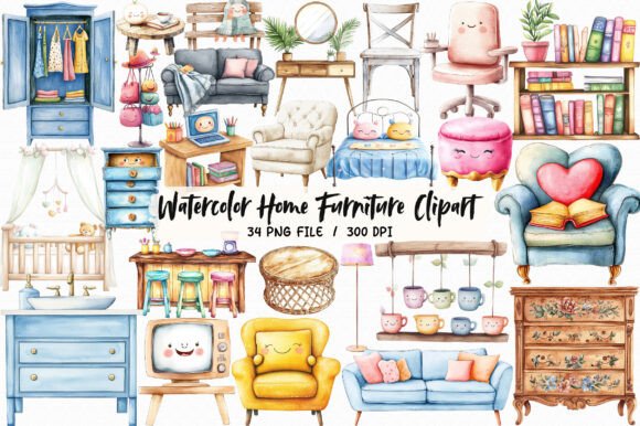 Download Watercolor Home Furniture Clipart - Clipart Collection