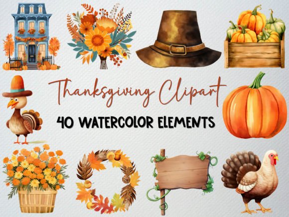 Download Watercolor Thanksgiving Clipart, 40 PNG - Clipart Collection