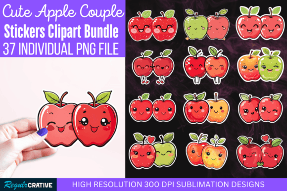 Download Cute Apple Couple Sticker Clipart Bundle - Clipart Collection