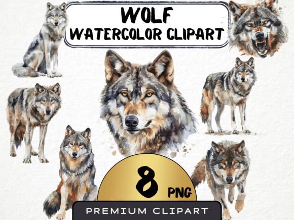 Download Watercolor Wolf Clipart Bundle 8 PNG - Clipart Collection