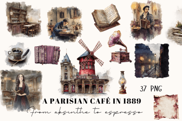 Download Parisian Café Clipart Set – 37 PNGs - Clipart Collection