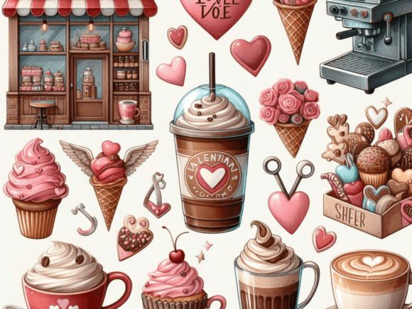 Download Valentines Coffee Shop Clipart Bundle - Clipart Collection