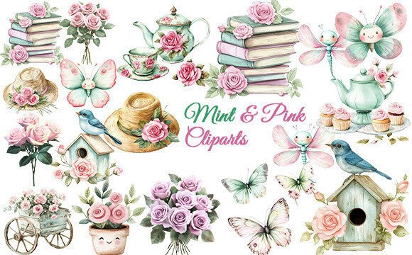Download Mint &amp; Pink Aesthetic Clipart Bundle - Clipart Collection