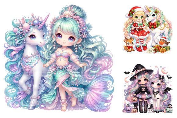 Download Cute Chibi Girl Unicorn Seasonal Clipart - Clipart Collection