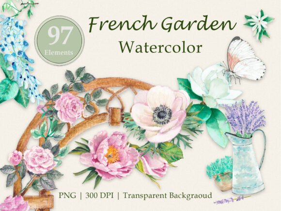Download French Garden Watercolor Floral Clipart - Clipart Collection