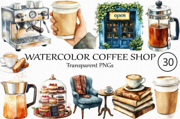 Download Watercolor Coffee Shop Clipart - Clipart Collection