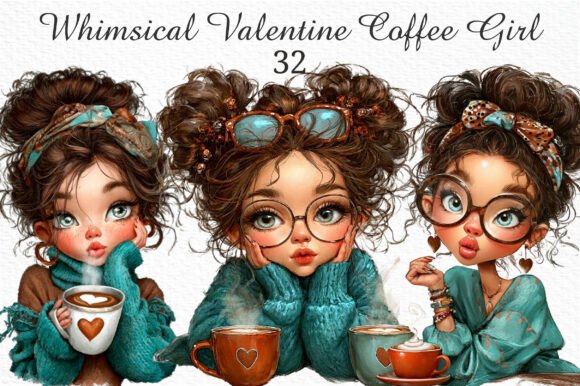 Download Whimsical Valentine Coffee Girl Clipart - Clipart Collection