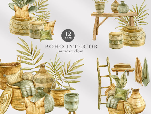 Download Watercolor Boho Interior Decor Clipart - Clipart Collection