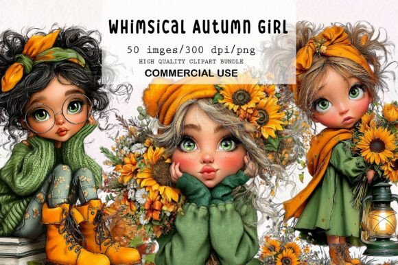 Download Whimsical Autumn Girl Clipart Bundle - Clipart Collection