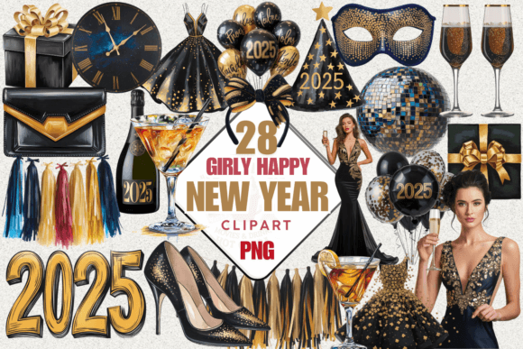 Download Girly Happy New Year Clipart Png, 2025 - Clipart Collection