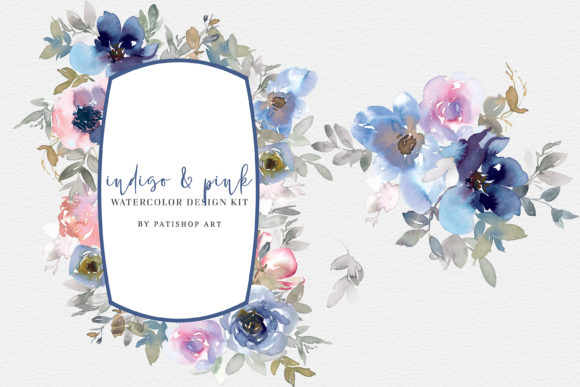 Download Indigo and Pink Watercolor Clipart Set - Clipart Collection