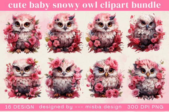 Download Pink Baby Snowy Owl Clipart Bundle - Clipart Collection