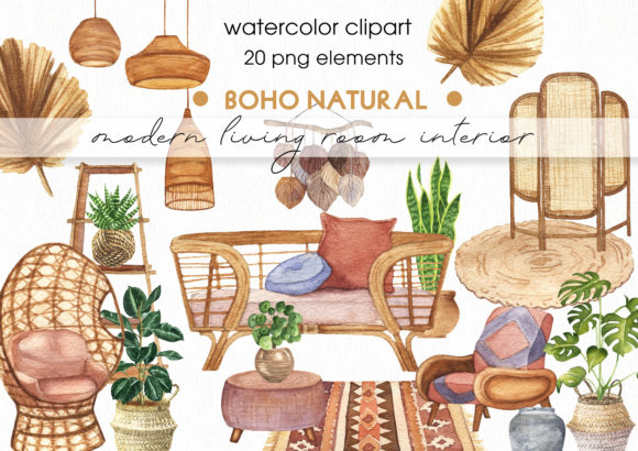 Download Watercolor Modern Boho Interior Clipart - Clipart Collection
