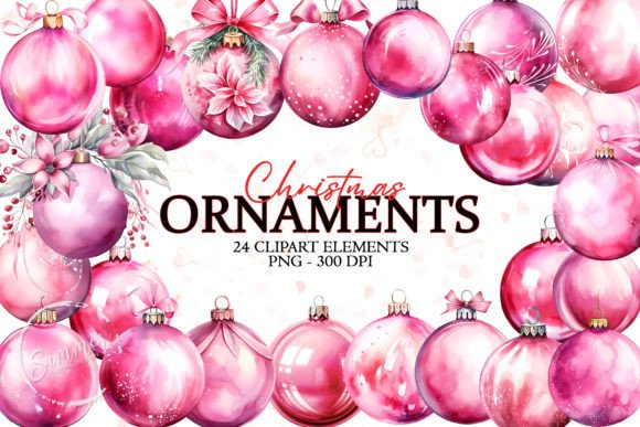 Download Christmas Balls, Pink Watercolor Clipart - Clipart Collection