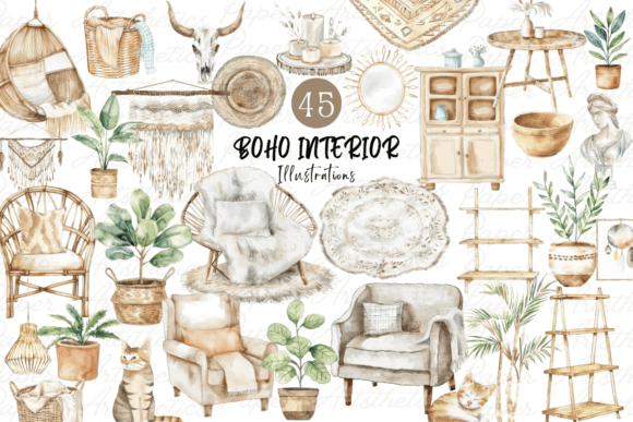 Download Watercolor Boho Interior Decor Clipart - Clipart Collection