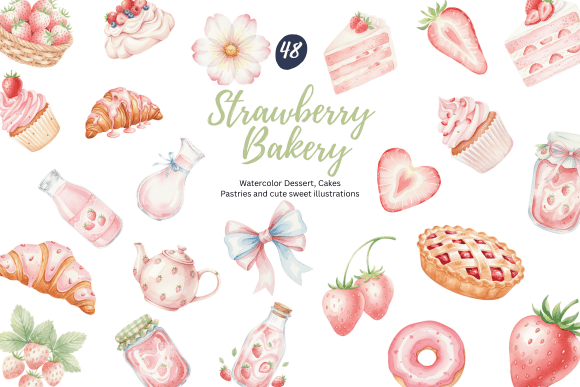 Download Watercolor Strawberry Bakery Clipart - Clipart Collection