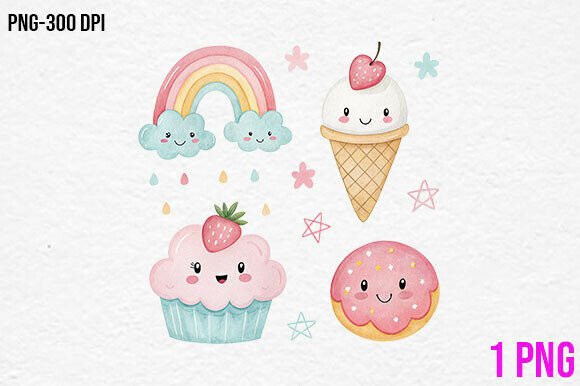 Download Kawaii Dessert Clipart Set PNG - Clipart Collection