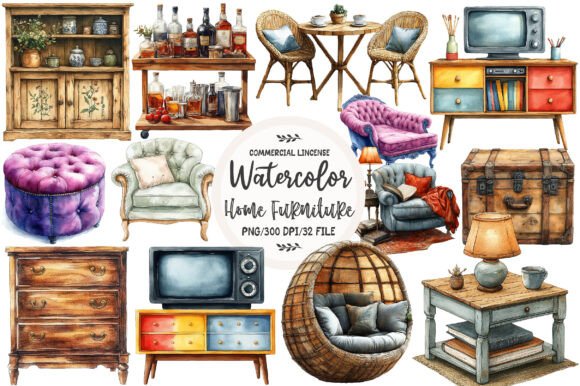 Download Watercolor Home Furniture Clipart - Clipart Collection
