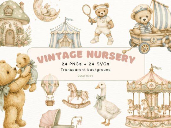 Download Vintage Nursery Watercolor Cliparts - Clipart Collection